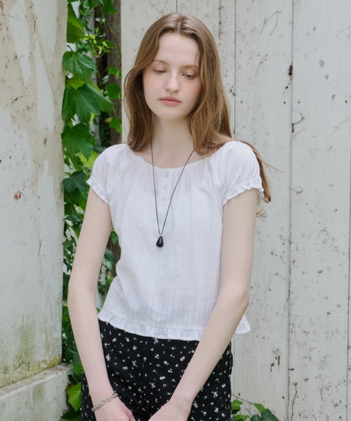 ブラウス シャツ 2way henley neck blouse / 2way ヘンリーネックブラウス レディースの画像