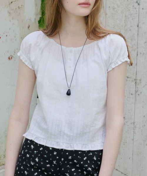 ブラウス シャツ 2way henley neck blouse / 2way ヘンリーネックブラウス レディースの画像