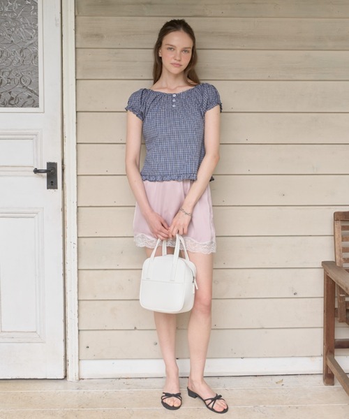 giunon 2way ヘンリーネックブラウス　ホワイト GIUNON ブラウス シャツ 夏 半袖 2way henley neck blouse / 2way