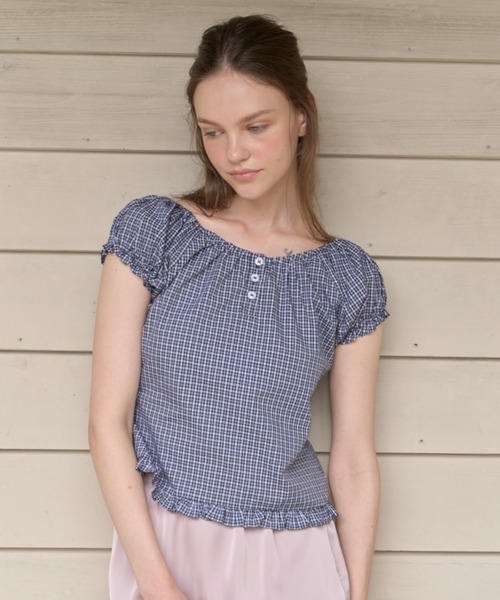 GIUNON ブラウス シャツ 夏 半袖 2way henley neck blouse / 2way
