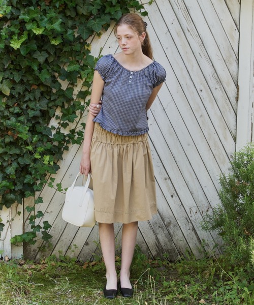 GIUNON ブラウス シャツ 夏 半袖 2way henley neck blouse / 2way 