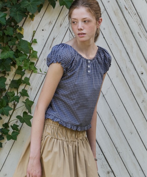 GIUNON ブラウス シャツ 夏 半袖 2way henley neck blouse / 2way