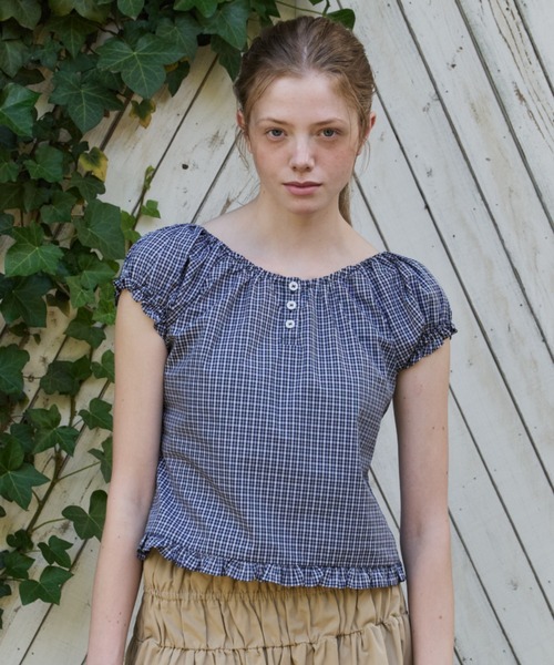 GIUNON ブラウス シャツ 夏 半袖 2way henley neck blouse / 2way