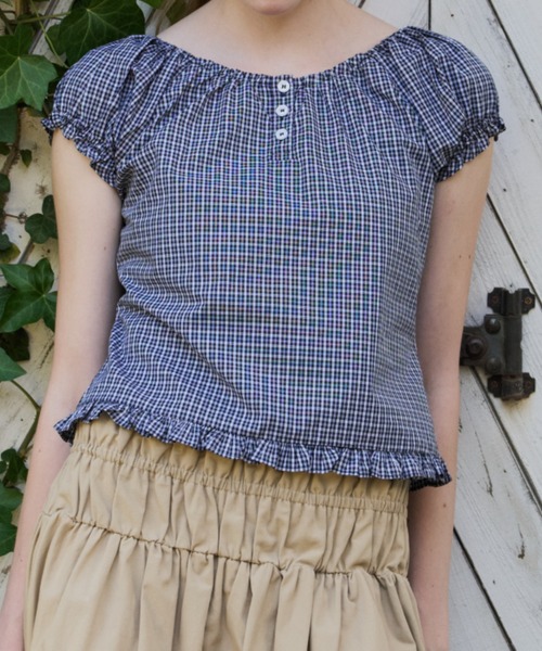 GIUNON ブラウス シャツ 夏 半袖 2way henley neck blouse / 2way