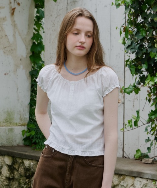 ブラウス シャツ 2way henley neck blouse / 2way ヘンリーネックブラウス レディースの画像