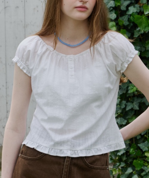 ブラウス シャツ 2way henley neck blouse / 2way ヘンリーネックブラウス レディースの画像