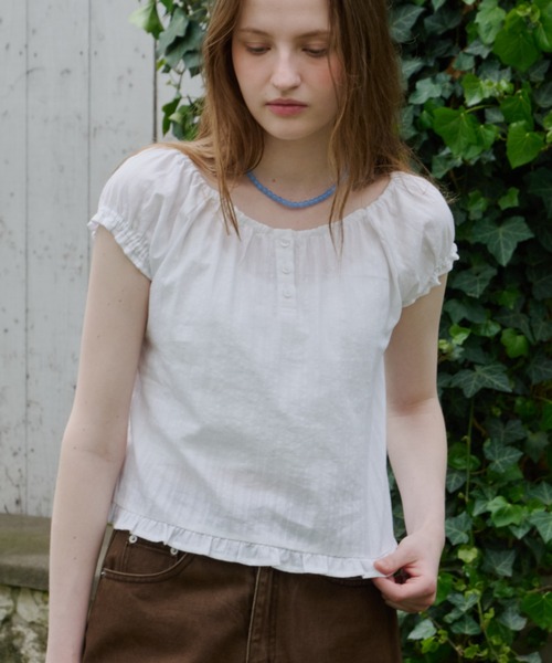 ブラウス シャツ 2way henley neck blouse / 2way ヘンリーネックブラウス レディースの画像