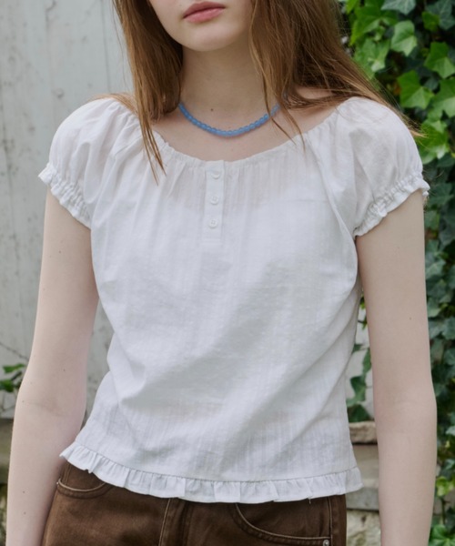 ブラウス シャツ 2way henley neck blouse / 2way ヘンリーネックブラウス レディースの画像