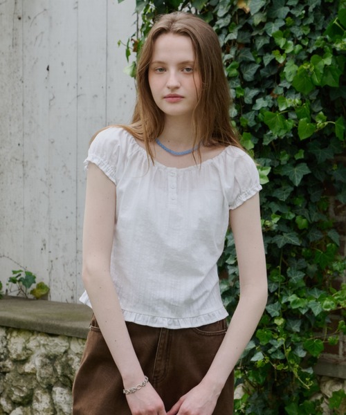ブラウス シャツ 2way henley neck blouse / 2way ヘンリーネックブラウス レディースの画像