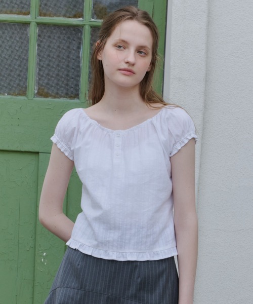 ブラウス シャツ 2way henley neck blouse / 2way ヘンリーネックブラウス レディースの画像