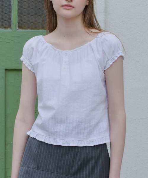 ブラウス シャツ 2way henley neck blouse / 2way ヘンリーネックブラウス レディースの画像