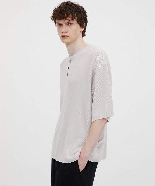 tシャツ 18Gコンパクトコットン ワッフルヘンリーTシャツ メンズの画像