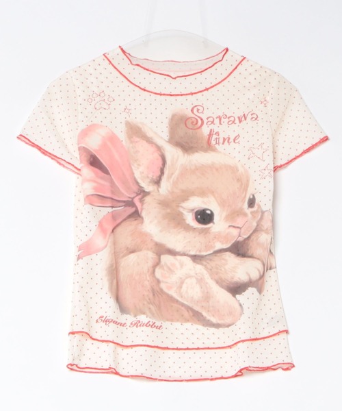 ViViDAY tシャツ 半袖 フロントウサギプリント ドット柄シアートップス