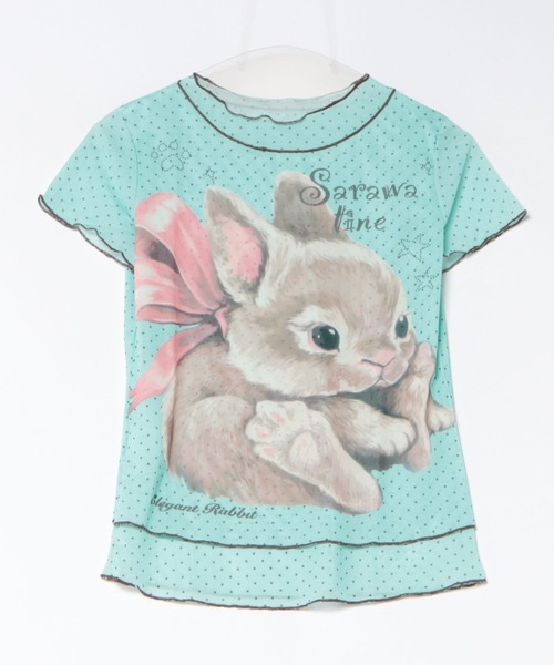 ViViDAY tシャツ 半袖 フロントウサギプリント ドット柄シアートップス 