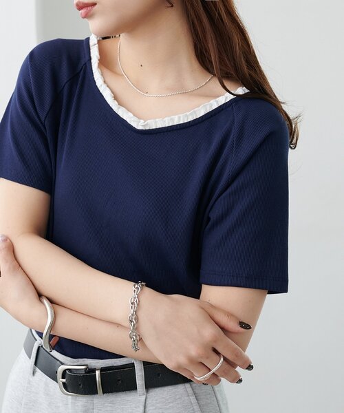 Discoat（ディスコート） tシャツ 半袖 「前後2WAY」衿フリルリブプル