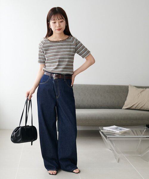 Discoat（ディスコート） tシャツ 半袖 「前後2WAY」衿フリルリブプル