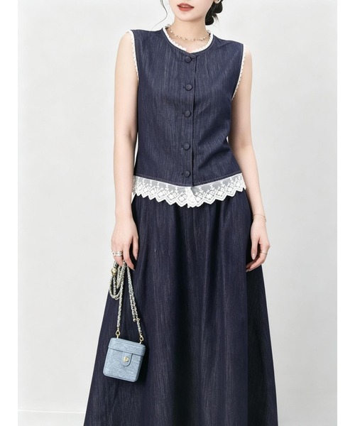 FAVORITO セットアップ デニムノースリーブトップススカート 
