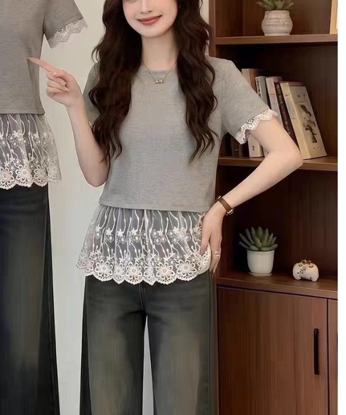 LUCPY レース切替ペプラム半袖トップス レディース : ZOZOTOWN Yahoo
