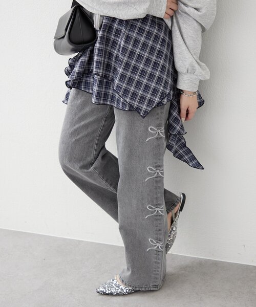 「continuer de NICE CLAUP」 デニムパンツ FREE グレー レディース_画像9