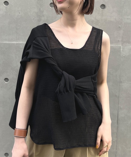 tシャツ メッシュノースリーブ(キャミ付き) レディース