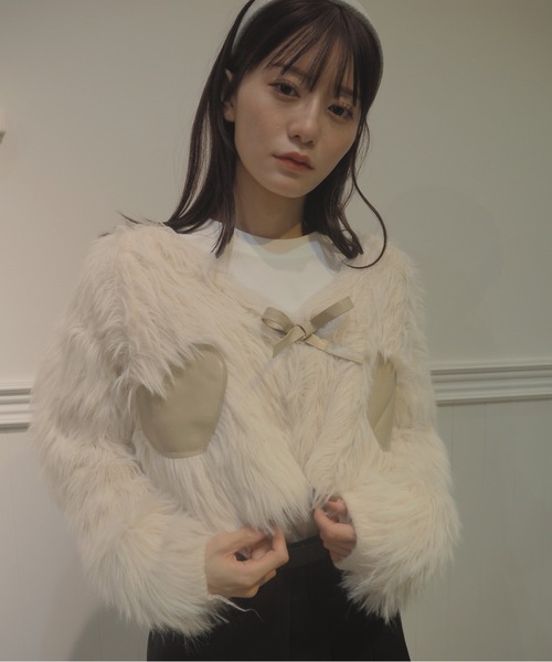 カーディガン Fuzzy Heart Applique Cardigan シャギーファーハートカーディガン レディース LA POMME petit カーディガン Fuzzy Heart Applique Cardigan