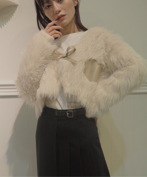 カーディガン Fuzzy Heart Applique Cardigan シャギーファーハートカーディガン レディース LA POMME petit カーディガン Fuzzy Heart Applique Cardigan