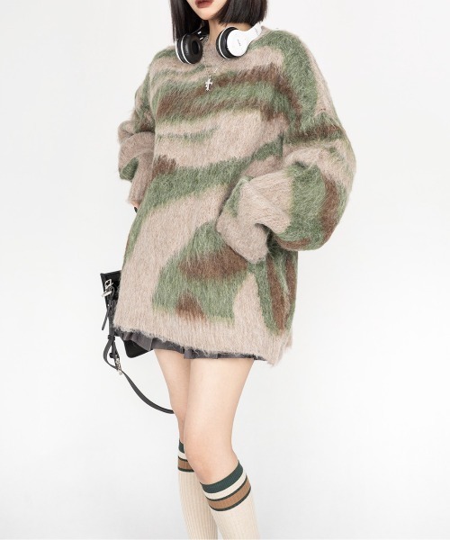 LACーVERT ニット セーター カモフラージュ柄 ビッグシャギーニット