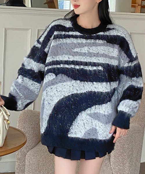 LACーVERT ニット セーター カモフラージュ柄 ビッグシャギーニット