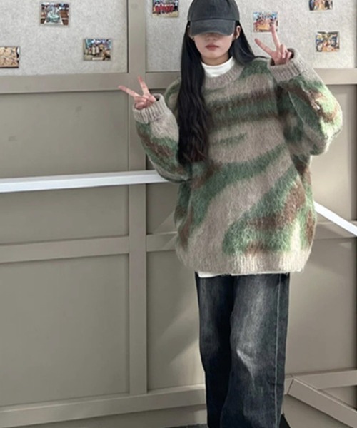 美品　MARK & LONA セーター サイズ48 カモフラージュ　蛍光 MARK&LONA マークアンドロナ モックネック半袖Tシャツ カモフラ柄