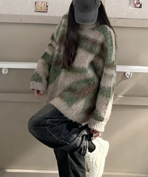 LACーVERT ニット セーター カモフラージュ柄 ビッグシャギーニット