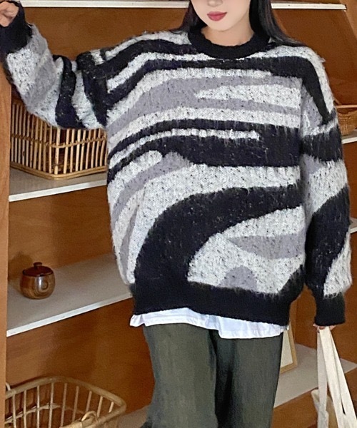 LACーVERT ニット セーター カモフラージュ柄 ビッグシャギーニット