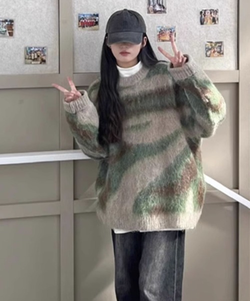 LACーVERT ニット セーター カモフラージュ柄 ビッグシャギーニット
