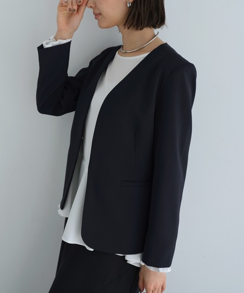 evernavy スーツ ノーカラージャケット レディース : ZOZOTOWN Yahoo