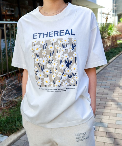 関税込★【 】フラワープリント 半袖 Tシャツ★White ANME tシャツ フラワープリント半袖Tシャツ レディース メンズ