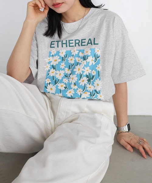 ANME tシャツ フラワープリント半袖Tシャツ レディース メンズ