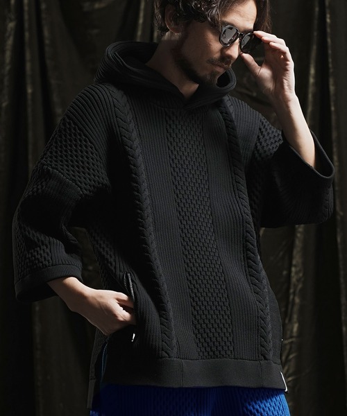 ANGENEHM cable stitch short sleeve パーカー ANGENEHM（アンゲネーム） パーカー mpa3414- Light yarn cable stitch