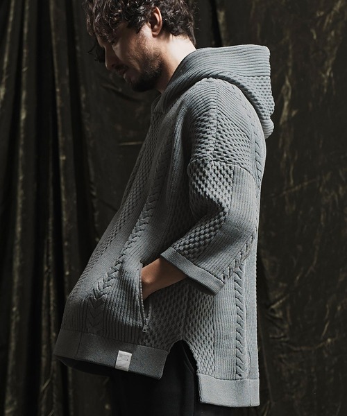 ANGENEHM（アンゲネーム） パーカー mpa3414- Light yarn cable stitch