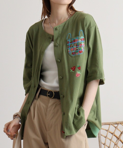 カーディガン EMAGO いちご刺繍カーデ レディース