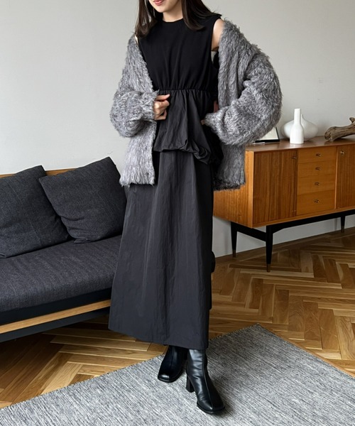 美品　marrimeko Peukku ペウック　ワンピース　L 綿　バルーン Olu. ワンピース ペプラムバルーンドッキングワンピース