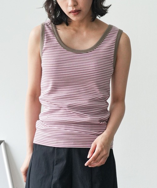 mili an deni タンクトップ ノースリーブ マルチボーダーテレコ