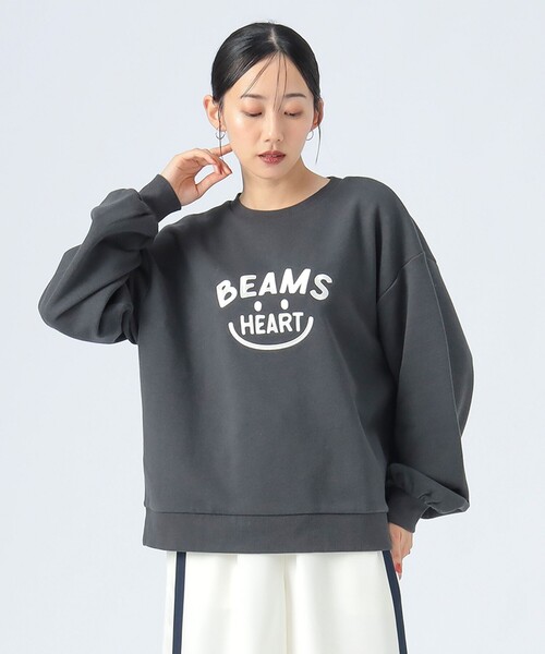 トレーナー スウェット スマイル刺繍 クルースウェット レディース BEAMS HEART トレーナー スウェット スマイル刺繍 クルー