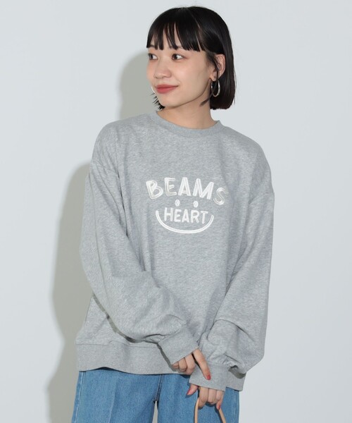 トレーナー スウェット スマイル刺繍 クルースウェット レディース BEAMS HEART トレーナー スウェット スマイル刺繍 クルー