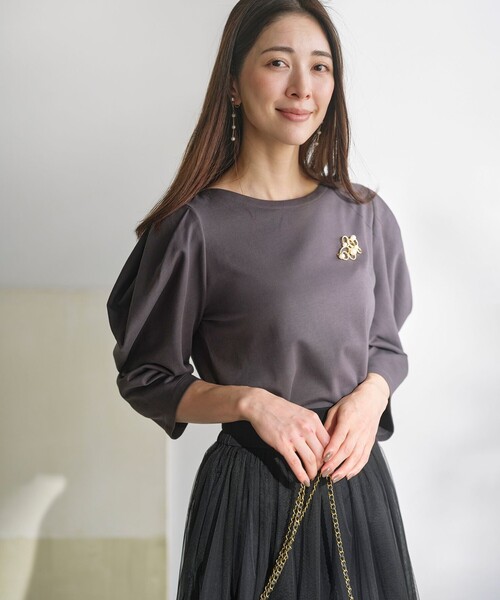 tシャツ ミニ裏毛ボリュームタックスリーブ カットソー レディース