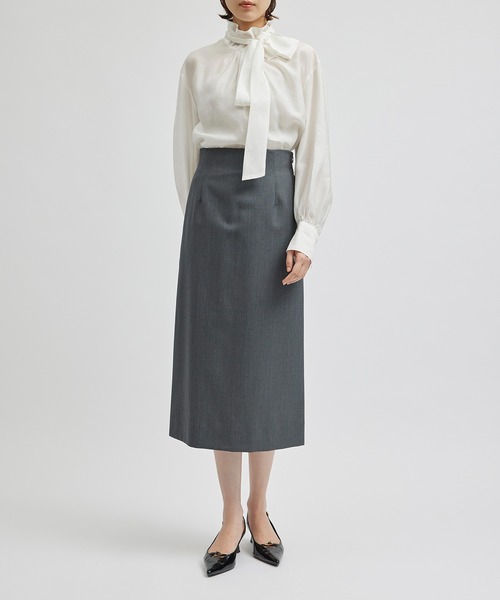 ROPE◆ブラウス/FREE/シルク/WHT/ＧＧＨ-24430-Ａ/NALYA ROPE' ブラウス シャツ 「NALYA」シルク混ハイネック/ボウタイ