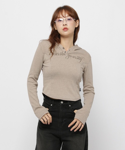 tシャツ MAGPIE ROBIN／レタリングフードロングスリーブ レディース