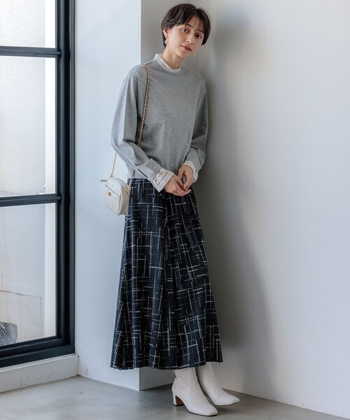 ニット セーター 「洗える」ヴィスコースストレッチ レースコンビ