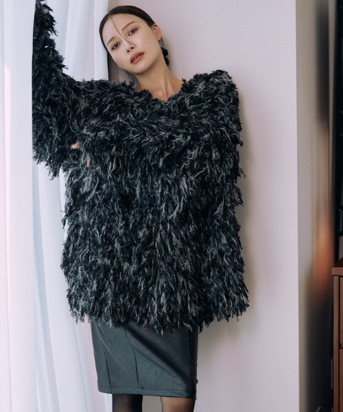 シャギーニットコート　　AMBIENT AMBIENT（アンビエント） ノーカラーコート コート シャギーニット