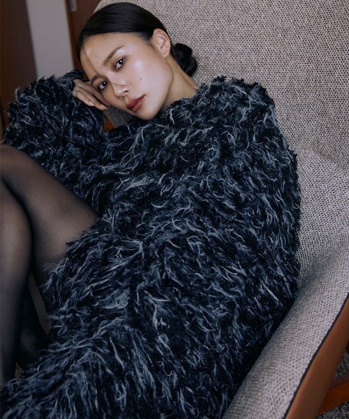 AMBIENT（アンビエント） ノーカラーコート コート シャギーニット