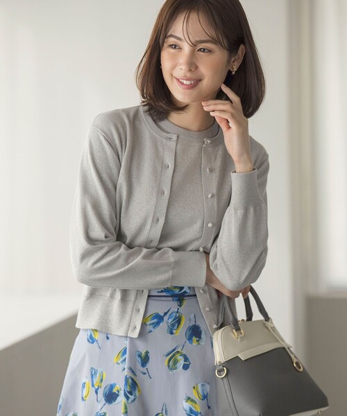 組曲（KUMIKYOKU） アンサンブル 5分袖ラメ入りアンサンブルニット