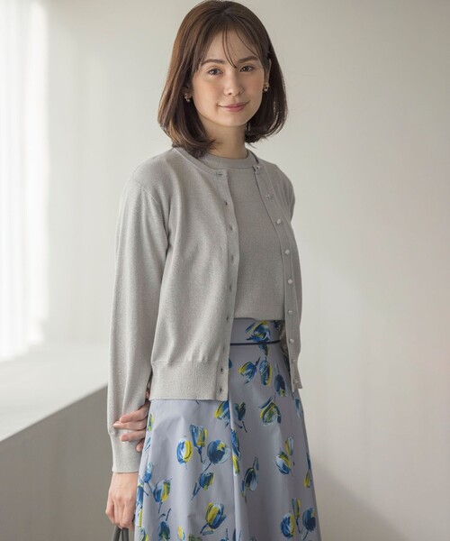 組曲（KUMIKYOKU） アンサンブル 5分袖ラメ入りアンサンブルニット